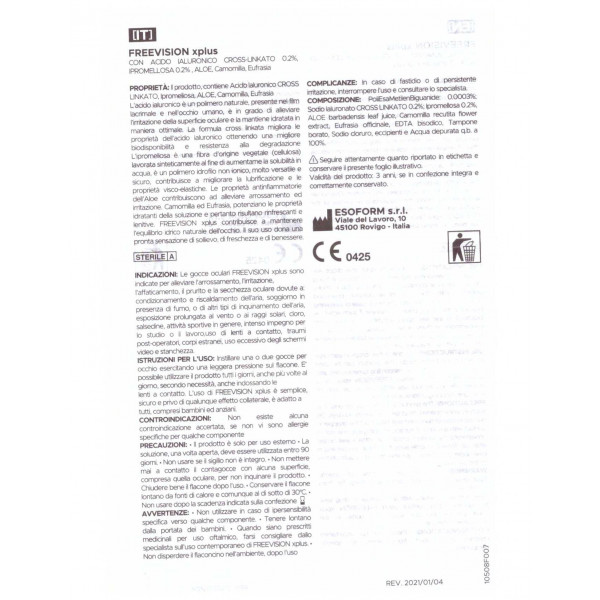 Freevision xplus Sostituto Lacrimale con Acido Ialuronico cross-linkato 0,2% 15