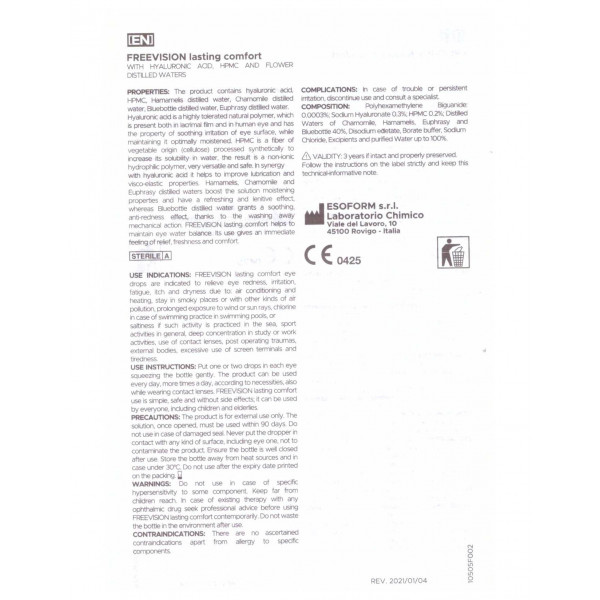 Freevision Lasting Comfort Sostituto Lacrimale con Acido Ialuronico 0,3% Camomil