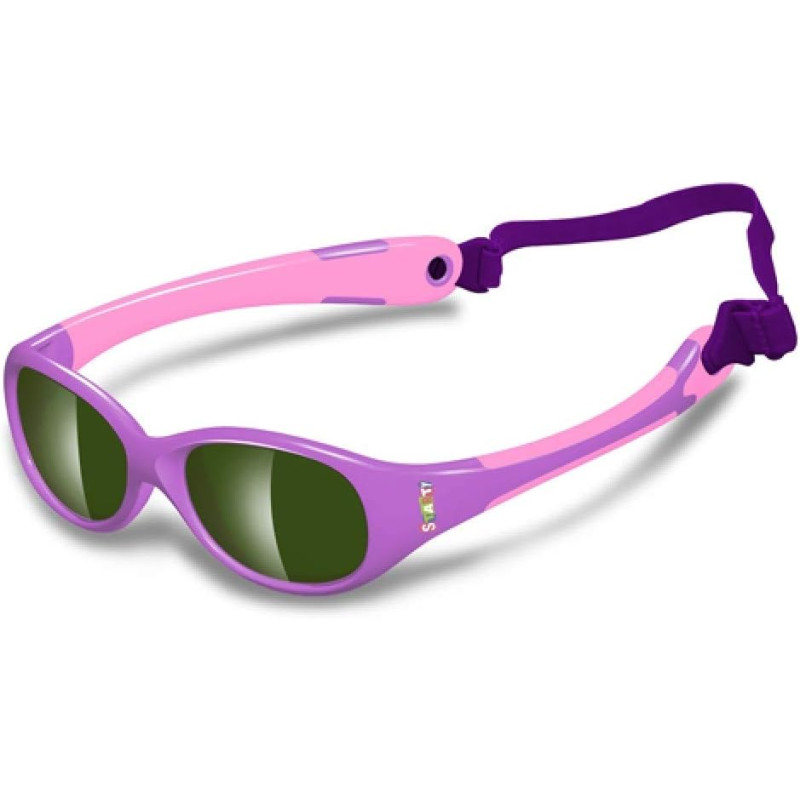 OCCHIALI DA SOLE VIOLA ROSA POLARIZZATO IN GOMMA ELASTICA MORBIDA CON BANDA ELASTICA BIMBA 12-24 MESI