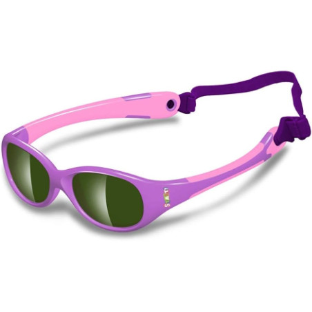OCCHIALI DA SOLE VIOLA ROSA POLARIZZATO IN GOMMA ELASTICA MORBIDA CON BANDA ELASTICA BIMBA 12-24 MESI