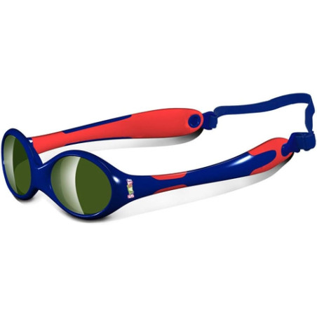 OCCHIALI DA SOLE BLU ROSSO POLARIZZATO IN GOMMA ELASTICA MORBIDA CON BANDA ELASTICA BIMBA 0-12 MESI