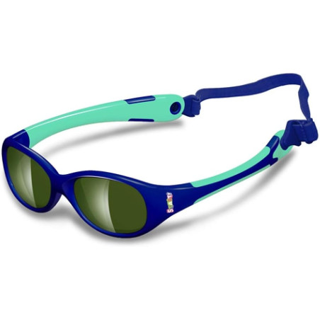 OCCHIALI DA SOLE BLU AZZURRO POLARIZZATO IN GOMMA ELASTICA MORBIDA CON BANDA ELASTICA BIMBO 12-24 MESI